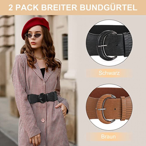 2 Stück Taillengürtel Damen elastischer Gürtel Vintage Hüftgürtel 2