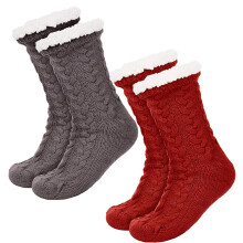 2 Paar Kuschelsocken mit ABS Sohle Warme Damen Socken Wintersocken