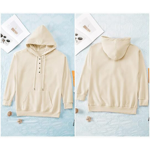 Kapuzenpullover Damen Knopfleiste Hoodie Pullover Langarm Herbst 1