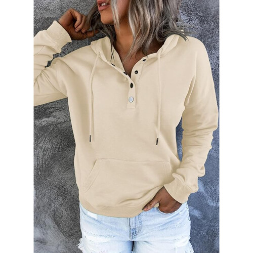 Kapuzenpullover Damen Knopfleiste Hoodie Pullover Langarm Herbst 2