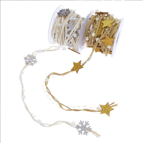Meter Geschenkband Deko band mit Perlen und Glitter Sterne 2
