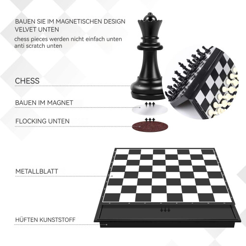 Spiel, Schachspiel Magnetisch, Einklappbar Schachbrett, 25  25 cm 1