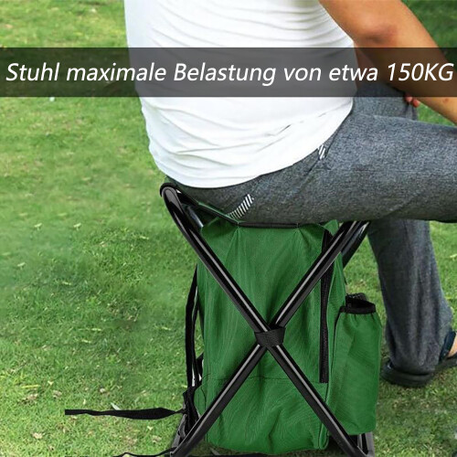 Sitzrucksack Klapp, Campingstuhl Hocker Rucksack mit Picknick Tasche 2
