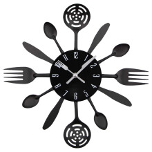 Timelike Kitchen Cutlery Wall Clock with Forks and Spoons for Home Decor (Black)