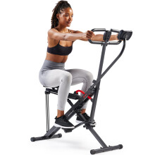 Sunny Health & Fitness Smart Row-N-Ride Squat Assist Trainer, Full Body Workout Machine for Glutes, Quads, and Core, with Adjustable Resistance Bands,