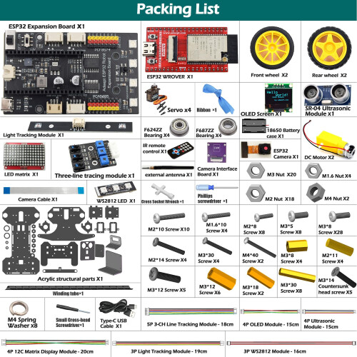 Adeept Smart Car Kit for ESP32-WROVER(Compatible with Arduino IDE ...