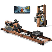 YPOO Water Rowing Machine for Home, Foldable Rower Machines with Comfortable Seat and Quick-folding Design, Wooden Water Rower with 350LBS Weight