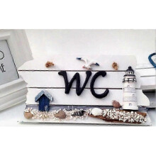 Bathroom Door Sign Wooden Wall Hanging Decor Home Decoration (White and Black)