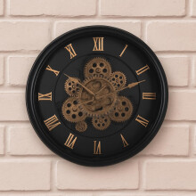 Jack Stonehouse JSH 40.5cm Black & Gold Gears Wall Clock | Modern Steampunk | Silent Movement Decorative for Living Room Bedroom Office Home D?cor