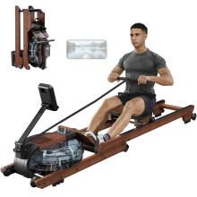 Dripex Water Foldable Rowing Machine for Home Gym,Wooden Folding Rowing Machine with LCD Monitor,Smooth Slide Rail and Comfortable Seat, Rower
