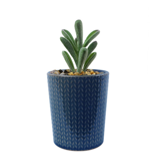 Leaf Leaf Ceramic Stripe Planter with Artificial Plant
