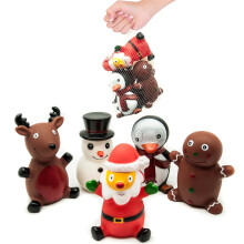 Set of 5 - Squeaky Dog Toys for Christmas Presents, Rubber Toy with Santa, Reindeer, Ginger Man, Penguin Rudolph