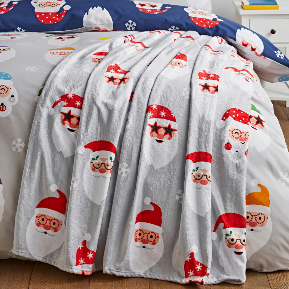 Catherine Lansfield Christmas Santa Spec-Tacular Cosy Fleece 130X170cm Blanket Throw Grey