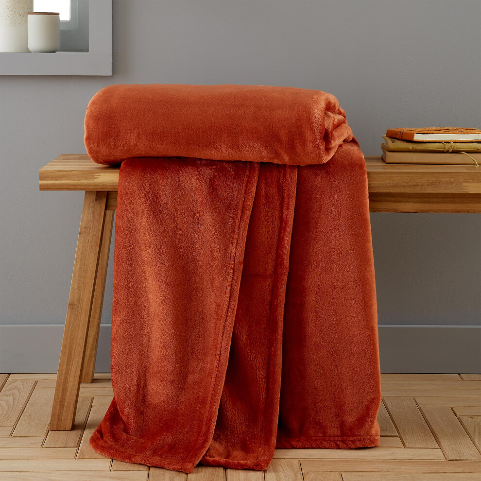 Catherine Lansfield Unisex Burnt Orange Raschel Velvet Touch Plush Extra Large Throw - Image 6