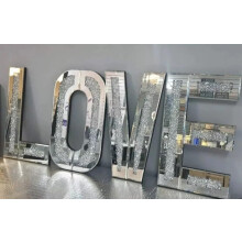 Biznest Silver Crushed Crystal Diamond Mirror HOME LOVE Letters Wall Hung Size 35x25cm (LOVE)