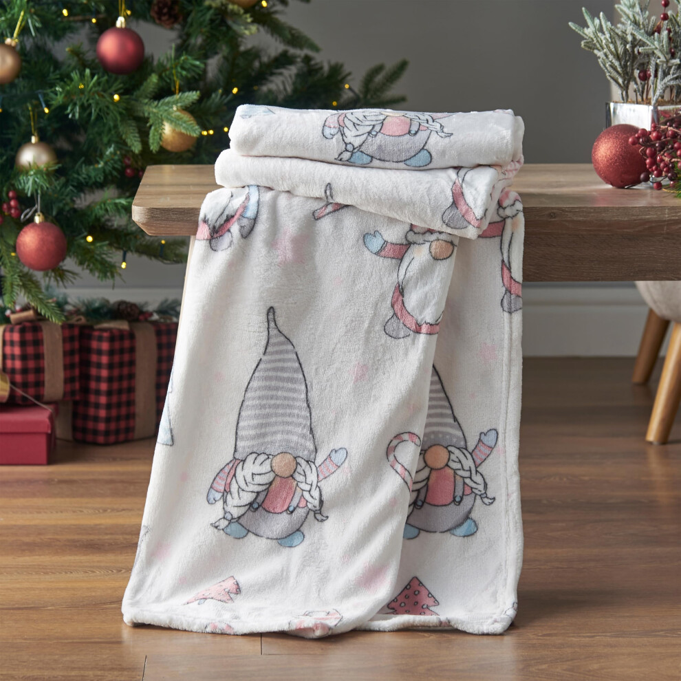Catherine Lansfield Christmas Festive Gnomes Cosy Fleece, 130X170 Cm, Blanket Throw, Pink