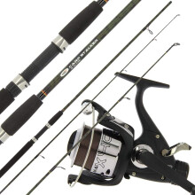 DNA Leisure 2X 8ft 2pc Camo Carp Stalker Fishing Rod 2x Max 40 2BB Carp Runner Reel & Line