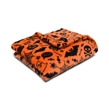 Bedlam - Halloween Fleece Blanket (120 x 150cm) - Super Soft & Cosy Fleece in Orange - Orange Spooky Bats & Skulls Throw Blanket - Halloween Blankets