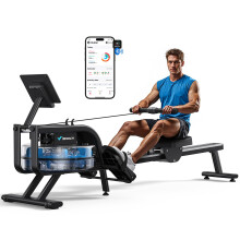 MERACH Rowing Machine for Home Gym, Fitness Rower Machine with 6 Levels of Water Resistance, Built-in Monitor, Max 150 kg Weight Capacity, App