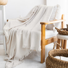 Milam London Cotton Throw Blanket | Soft Throws For Armchairs, Sofa, Settee | Single Bed Throw, Cream - 170 x 200 cm