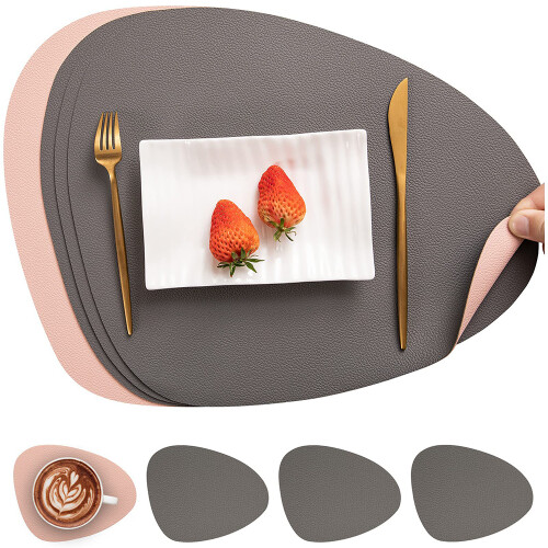 Sets de table et dessous de verre lavables en cuir artificiel double face 1