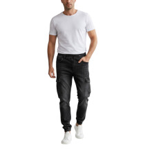 (Black, W:S L29) Mens Cargo Denim Jeans Regular Fit Joggers Casual Trousers Stretch Bottom Pants