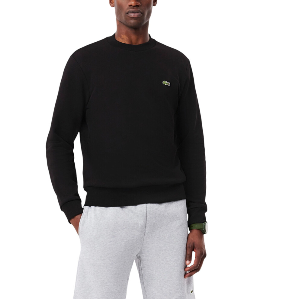 Lacoste (Black, L) Mens Sweatshirt Crew Neck Fleece Brushed Cotton Winter Jumper