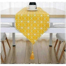 Handcrafted Cotton Table Runner 12x70 Inches, Dining Table Cover, Yellow Table Linen