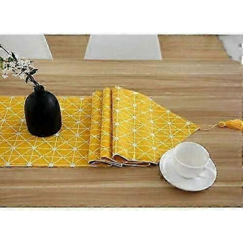 Handcrafted Cotton Table Runner 12x70 Inches, Dining Table Cover, Yellow Table Linen 2