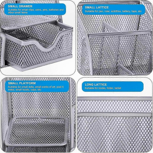 Silver Metal Desk Organizer with 6 Storage Compartments - Multi-Purpose Office Accessory 2