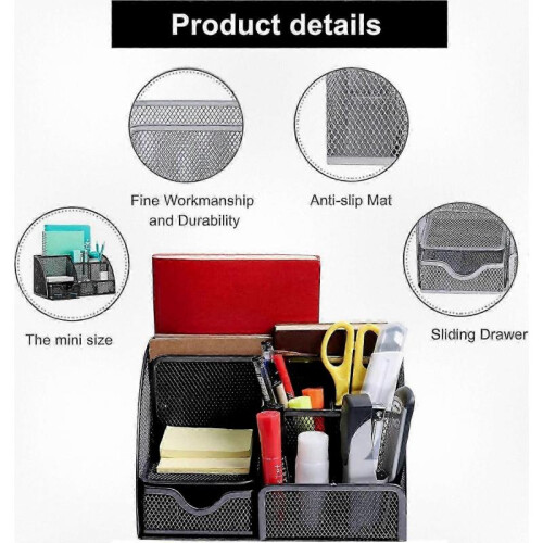 Silver Metal Desk Organizer with 6 Storage Compartments - Multi-Purpose Office Accessory 1