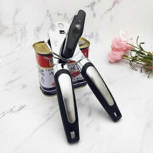 Stainless Steel Manual Can Opener with Smooth Edge, Non-Slip Handle and Bottle Opening Function