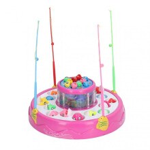 2-layer magnetic fishing toy with 4 poles, music light rotating board game, fishing toy, violet.