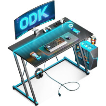 ODK Gaming Desk with LED Lights & Power Outlet, Black 100 cm