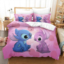 3D Digital Printing Three-Piece Set Cute Cartoon Stitch Star and Baby Quilt Cover 135*200 Pillowcase 50*75*1