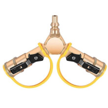 1/4 inch RV Propane Quick Connect Y-Splitter Adapter with Shutoff Valve Full Flow Plug 2 Way LP Gas
