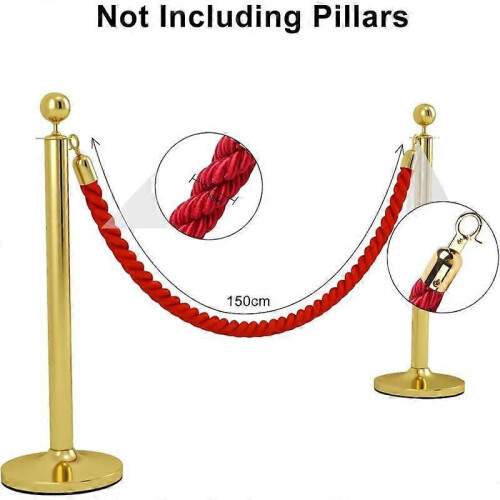 Barrier rope with gold hooks, queue divider, guide rope for management system, 1.5 m red 1