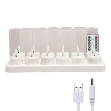 Flameless Candles with Remote Control & Charging Base, 12pcs USB Rechargeable Battery LED Tea Light