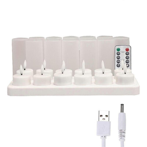 Flameless Candles with Remote Control & Charging Base, 12pcs USB Rechargeable Battery LED Tea Light