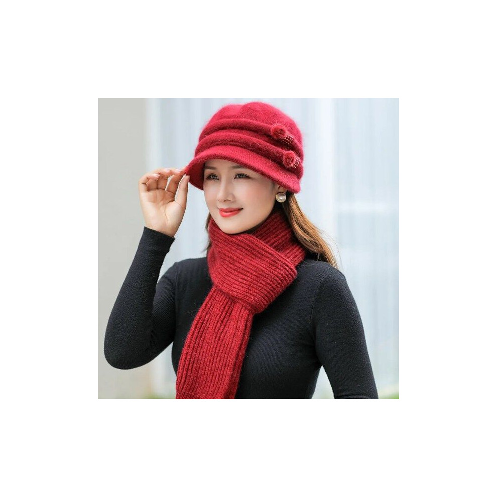 (Rouge (.102)) Nouveau bonnet d'hiver pour femme, bonnet chaud doublé et écharpe, ensemble chaud, bonnet