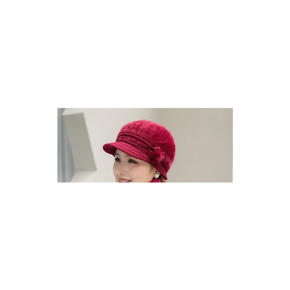 (chapeau rouge vin) Nouveau chapeau d'hiver épais et chaud tricoté bonnet écharpe mitaines ensemble
