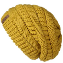 (Sinapin keltainen) Talk Slouchy Beanie Talvipipo naisille Neulottu lämmin fleecevuorattu hattu naisille