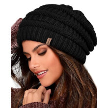 Damenmütze, warme Wintermütze mit weichem Innenfutter, gefütterte Strickmütze