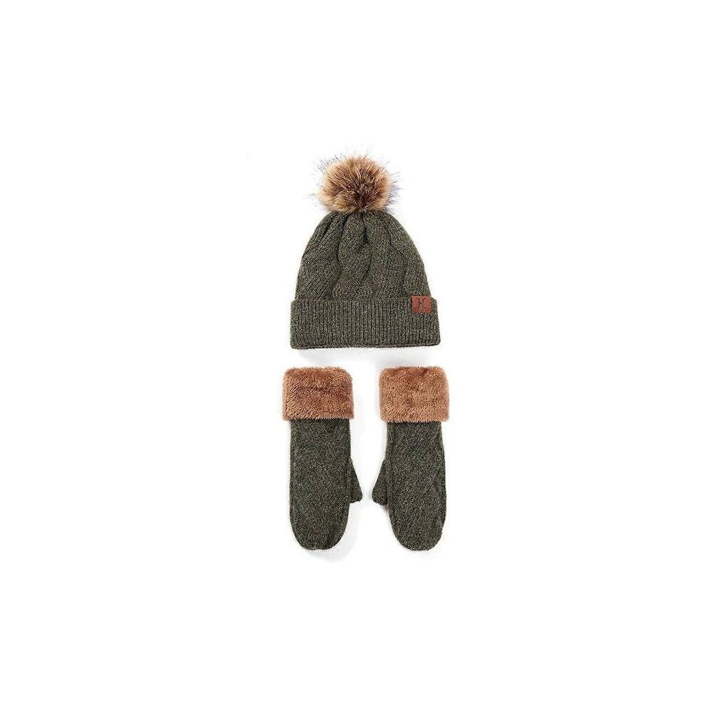 Thick Fleece Lined Women's Beanie and Mitten Set, Warm Winter Beanie, Tassel Mitten and Gloves Set for