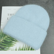 (Bleu ciel) Meilleur bonnet d'hiver en angora moelleux pour femme, bonnet super chaud, bonnet épais