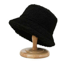 (Schwarz) Damenmütze aus Teddybärplüsch, flauschig, winterwarm, Kunstfell, Fischerhut Schwarz