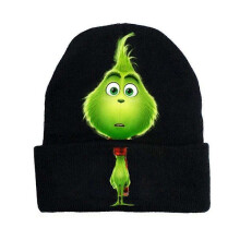 (C) Bonnet tricoté imprimé 3D Grinch de Noël unisexe, bonnet chaud d'hiver, bonnet de ski pour hommes