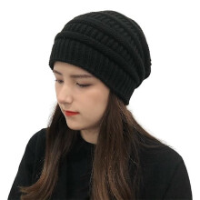 Strickmütze für Damen, Wintermütze, mit Seide gefüttert, dicke Beanie, weicher Stretch-Zopfmuster, warme