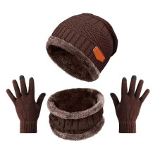 Ensemble bonnet et écharpe chauds et souples (café) pour hommes et femmes - Bonnet d'hiver, gants et