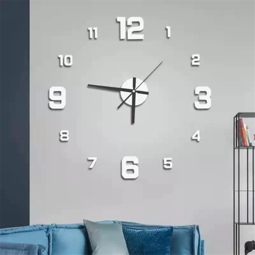 Modern Frameless DIY Wall Clock Large 3D Numbers Wall Watch Silver 1